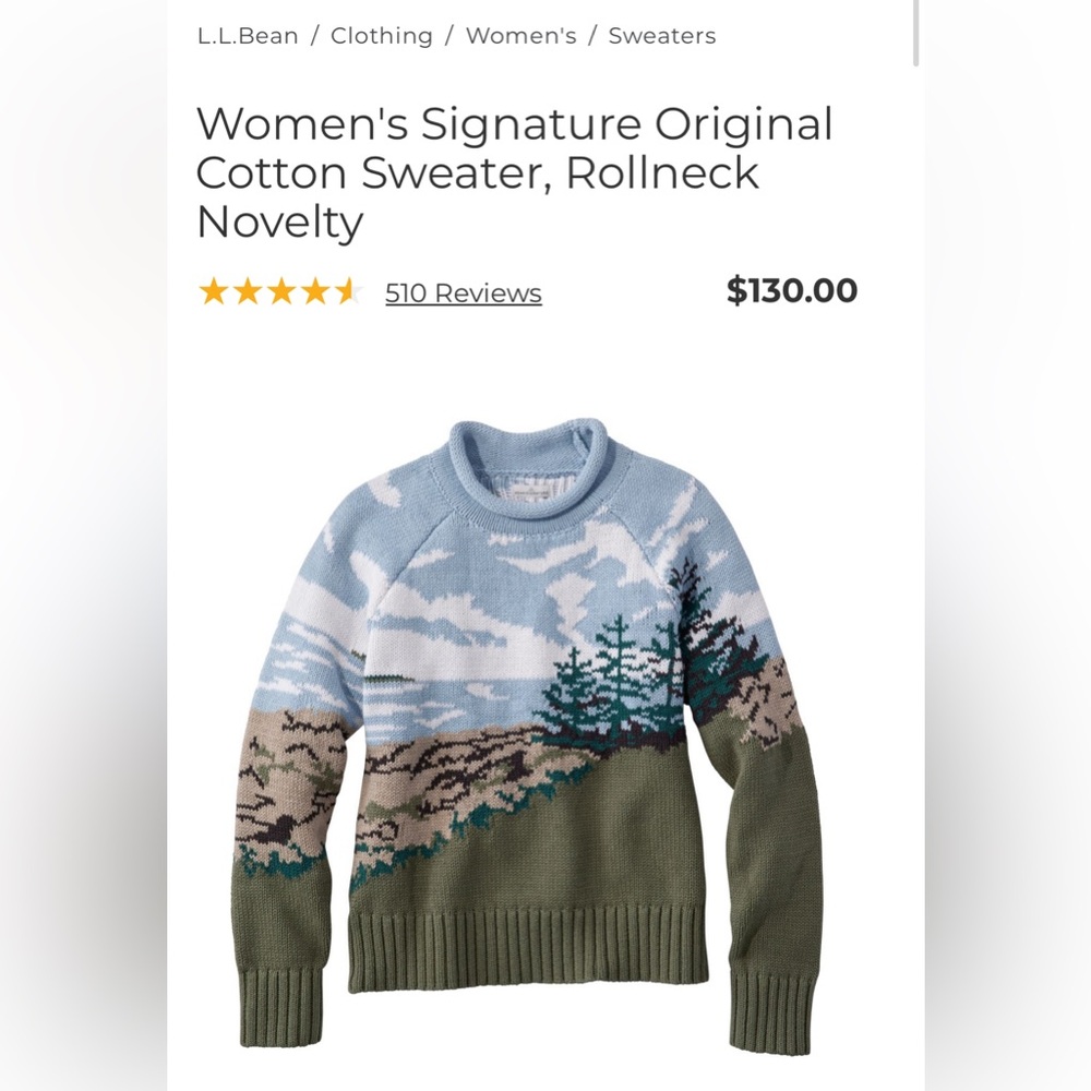 LL Bean Signature Scenic Rollneck Sweater 100% organic cotton - Picture 7 of 7